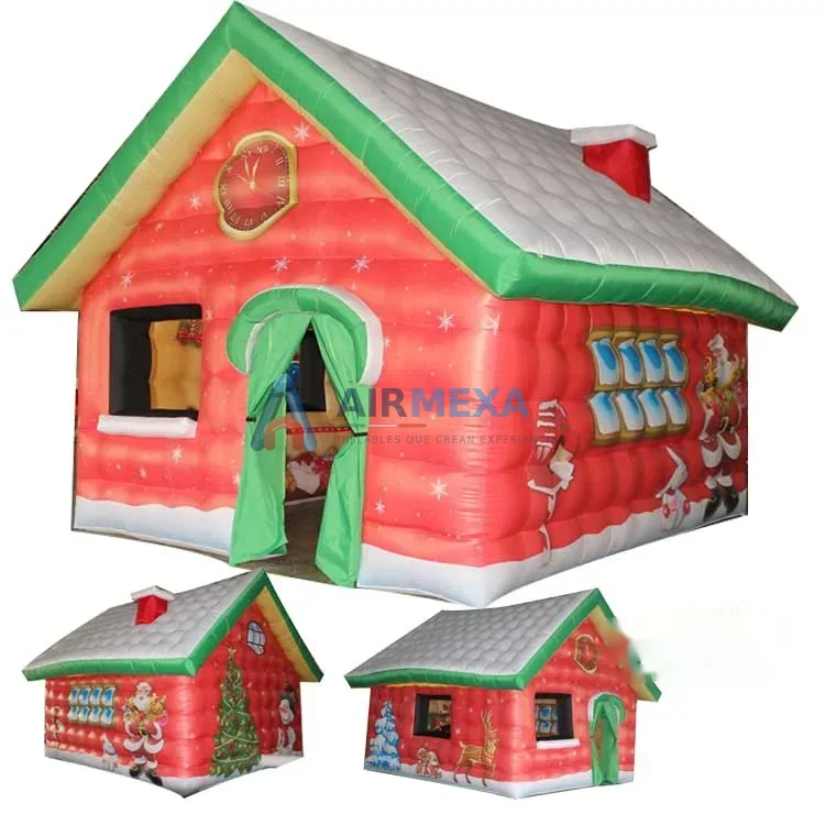 Casa navideña inflable decorativa de 3.5 metros instalada en plaza comercial